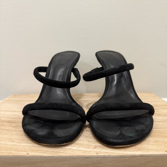 Schutz Black Taliah Slip On Double Strap Velvet Leather Heels 8 - Picture 5 of 7